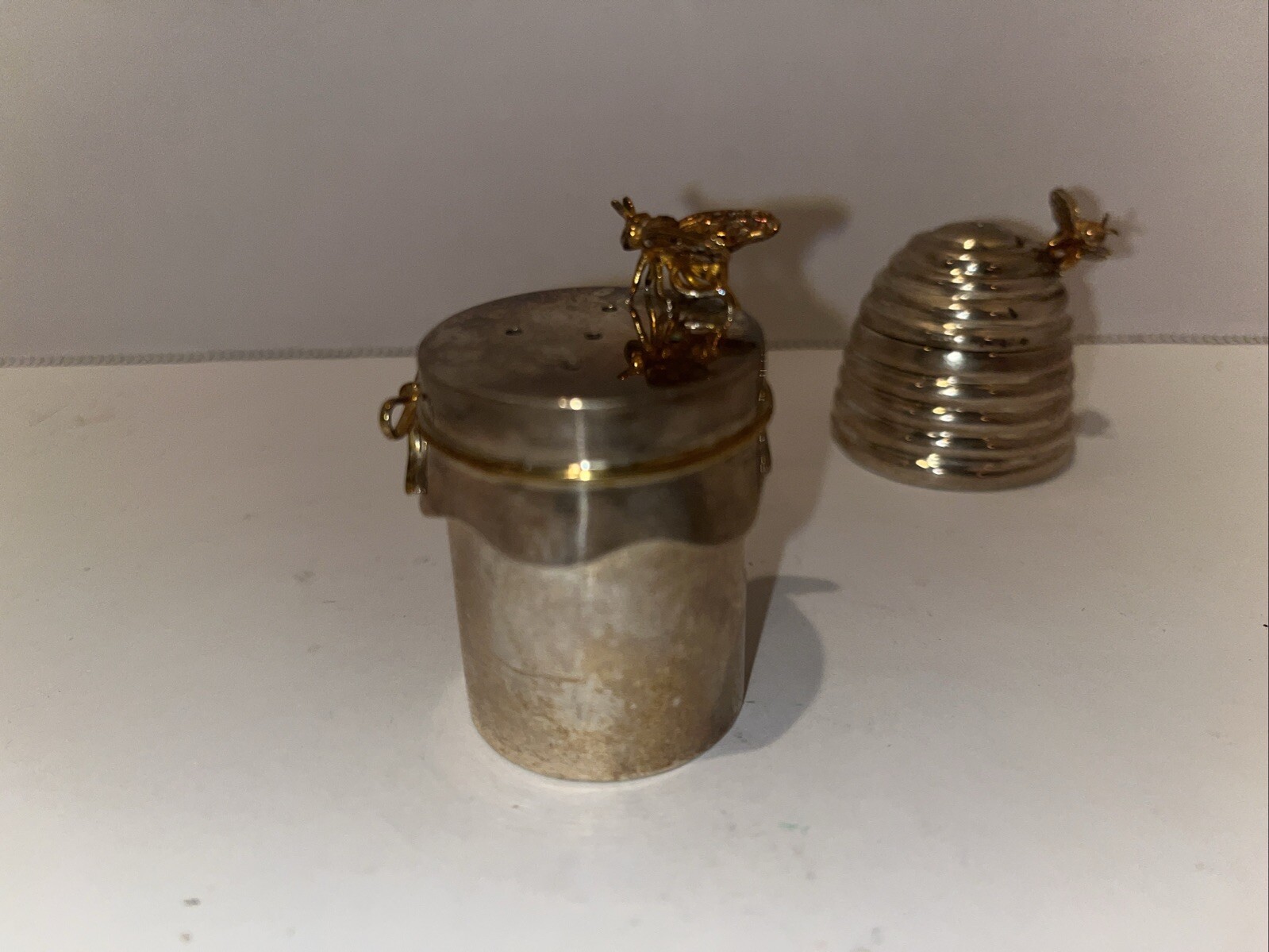 Thistle & Bee Sterling Silver Beehive Salt & Pepper Shakers Rare
