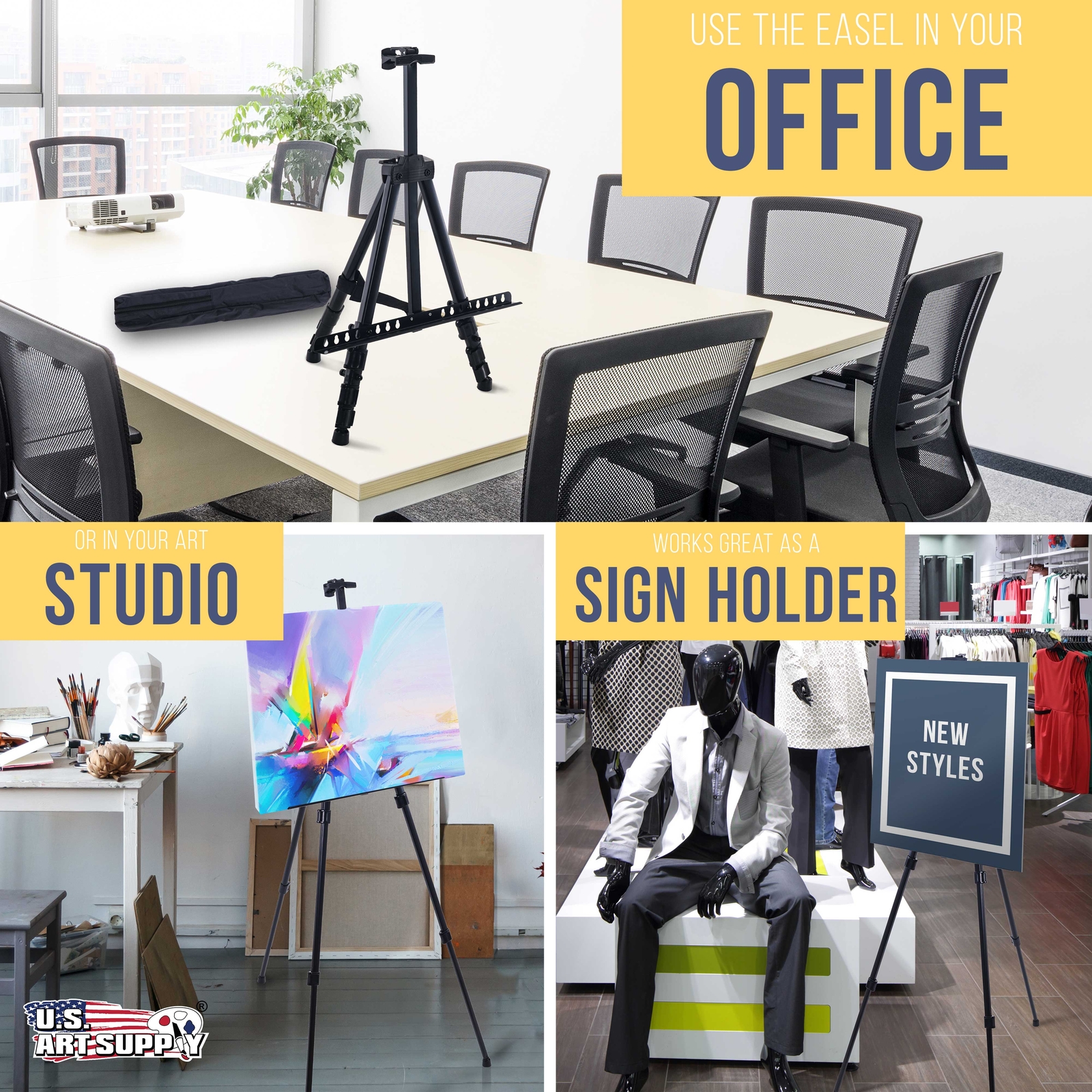 66" Aluminum Tripod Adjustable Artist Display Easel Stand, Tabletop, 4 Pack