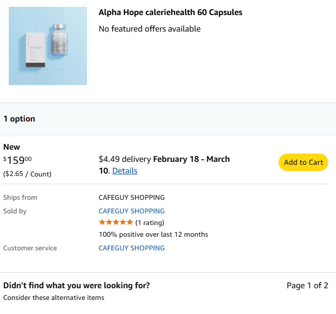 Alpha Hope caleriehealth 60 Capsules Free Shipping (BRAND NEW) X004BMQ0B7