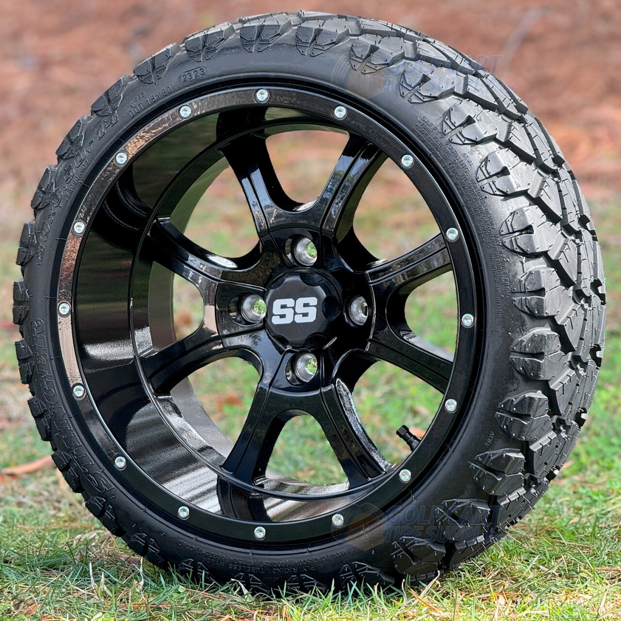 14" Stalker Black Golf Cart Wheels & 20x8.5-14" Stinger DOT Tires - Set of 4