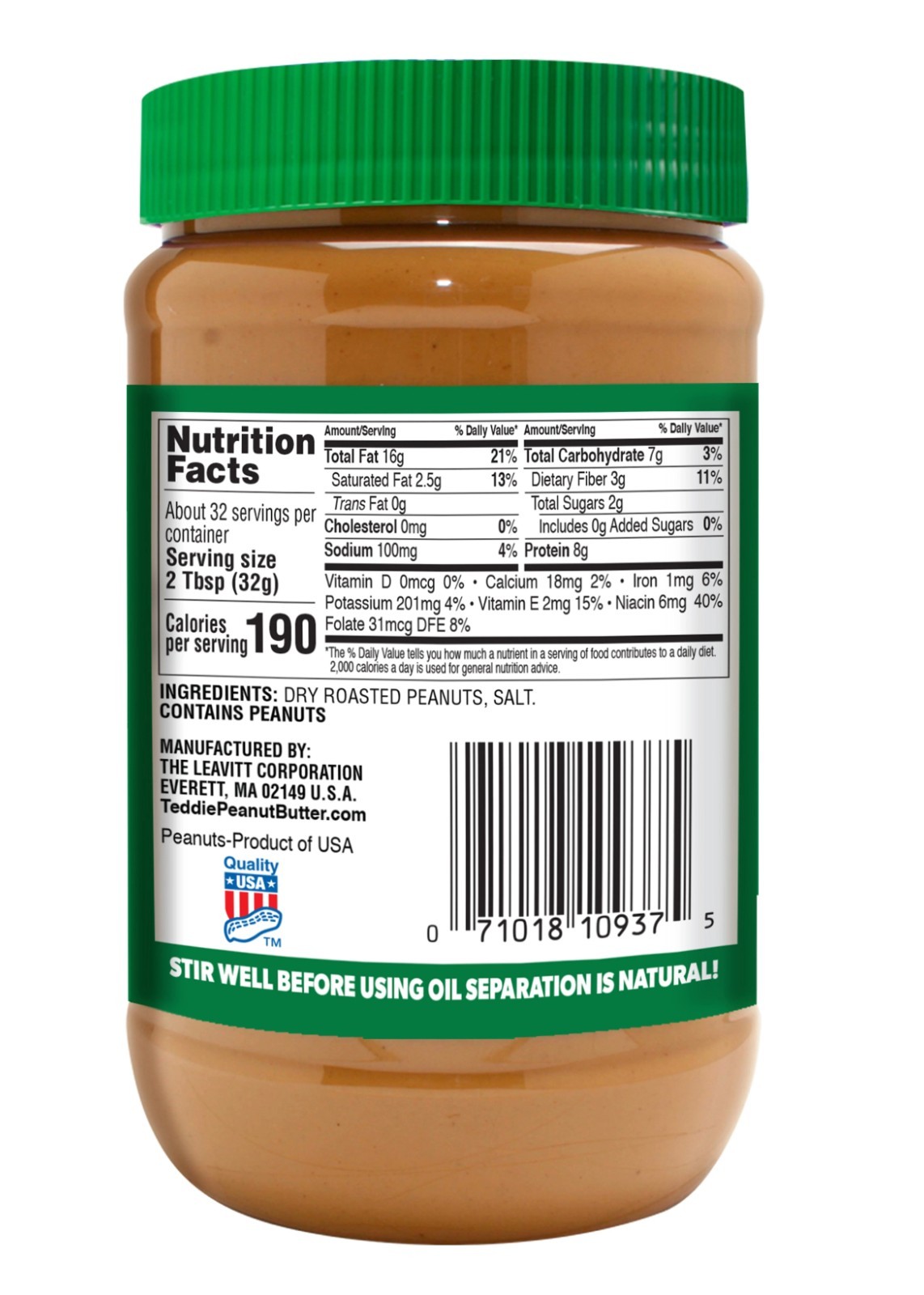 Teddie All Natural Super Chunky Peanut Butter, 36 oz