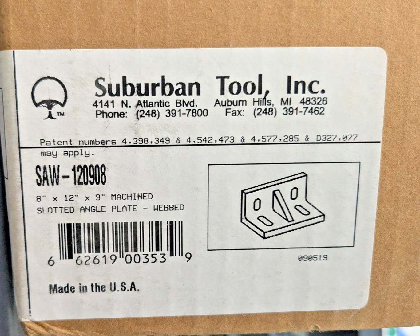 Suburban Tool Machined Slotted Angle Plate Webbed 12"W X 8"D X 9H SAW120908