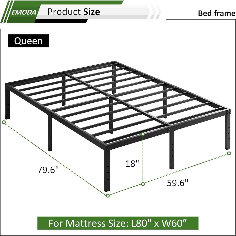 Queen Size 18 Inch Heavy Duty Metal Platform Bed Frame with Storage No Box
