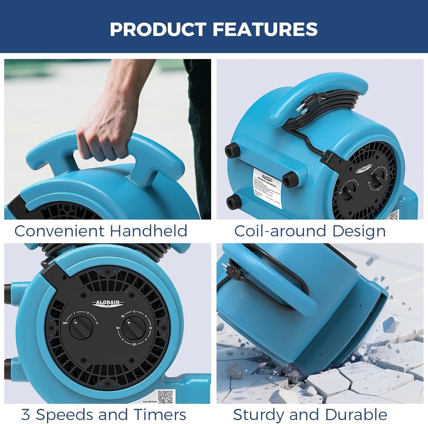 AlorAir GE1000T 1000 CFM Air Mover Blower Fan Floor Drying Fan Carpet Dryer