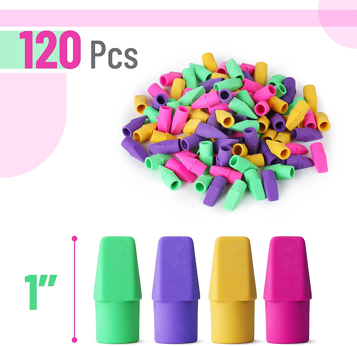 Erasers for Pencils, 120 Pack, Pencil Top Erasers, Eraser Caps, Cap Tops, Topper