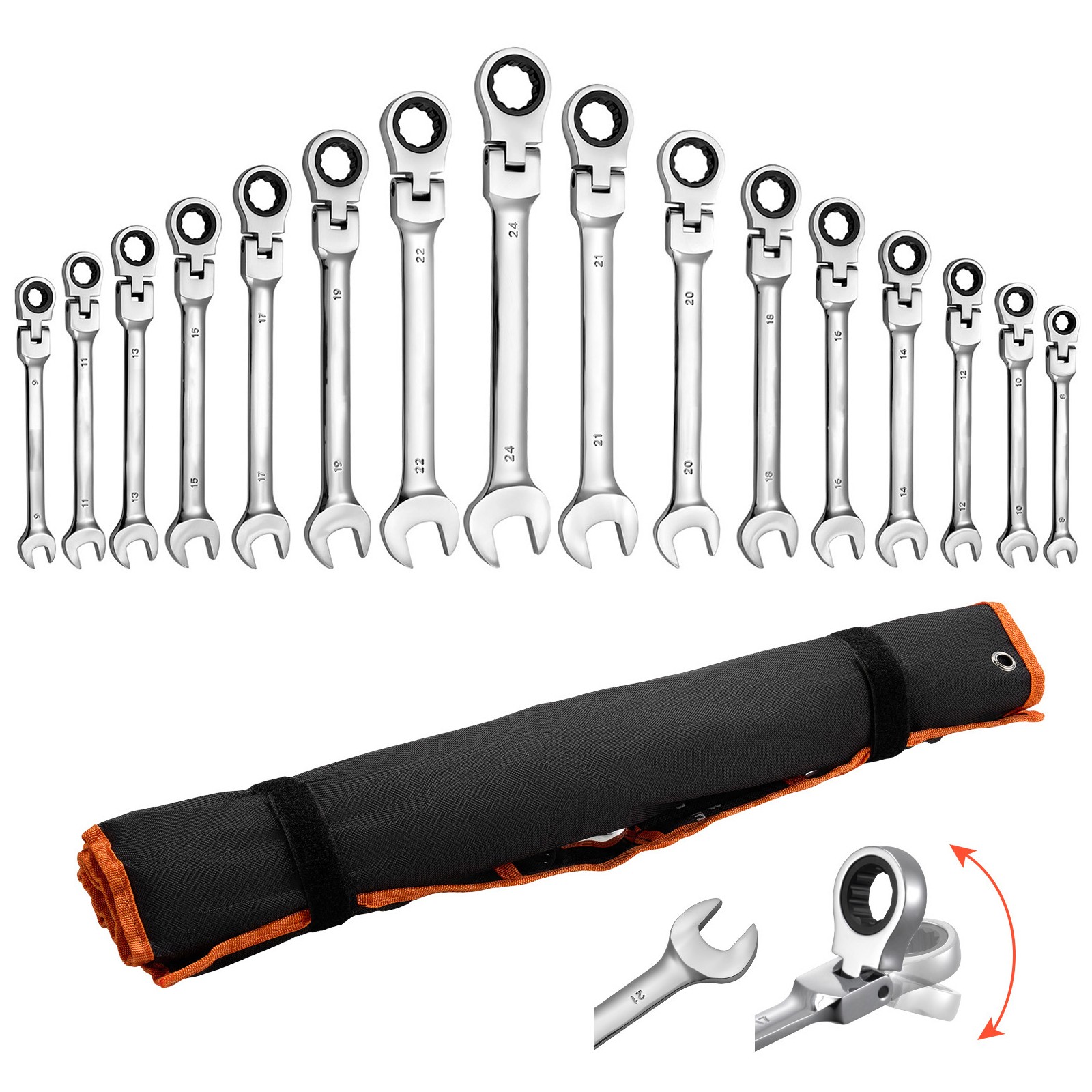 Uimoso 30-Piece Flex-Head Ratcheting Combination Wrench Set, SAE & Metric
