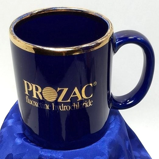 Prozac Dark Blue Coffee Mug Cup 12oz Eli Lilly Promo Pharma Drug Advertising
