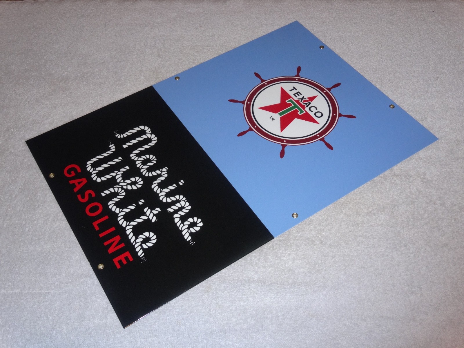 VINTAGE TEXACO MARINE WHITE GASOLINE 18" PORCELAIN METAL GAS OIL PUMP PLATE SIGN