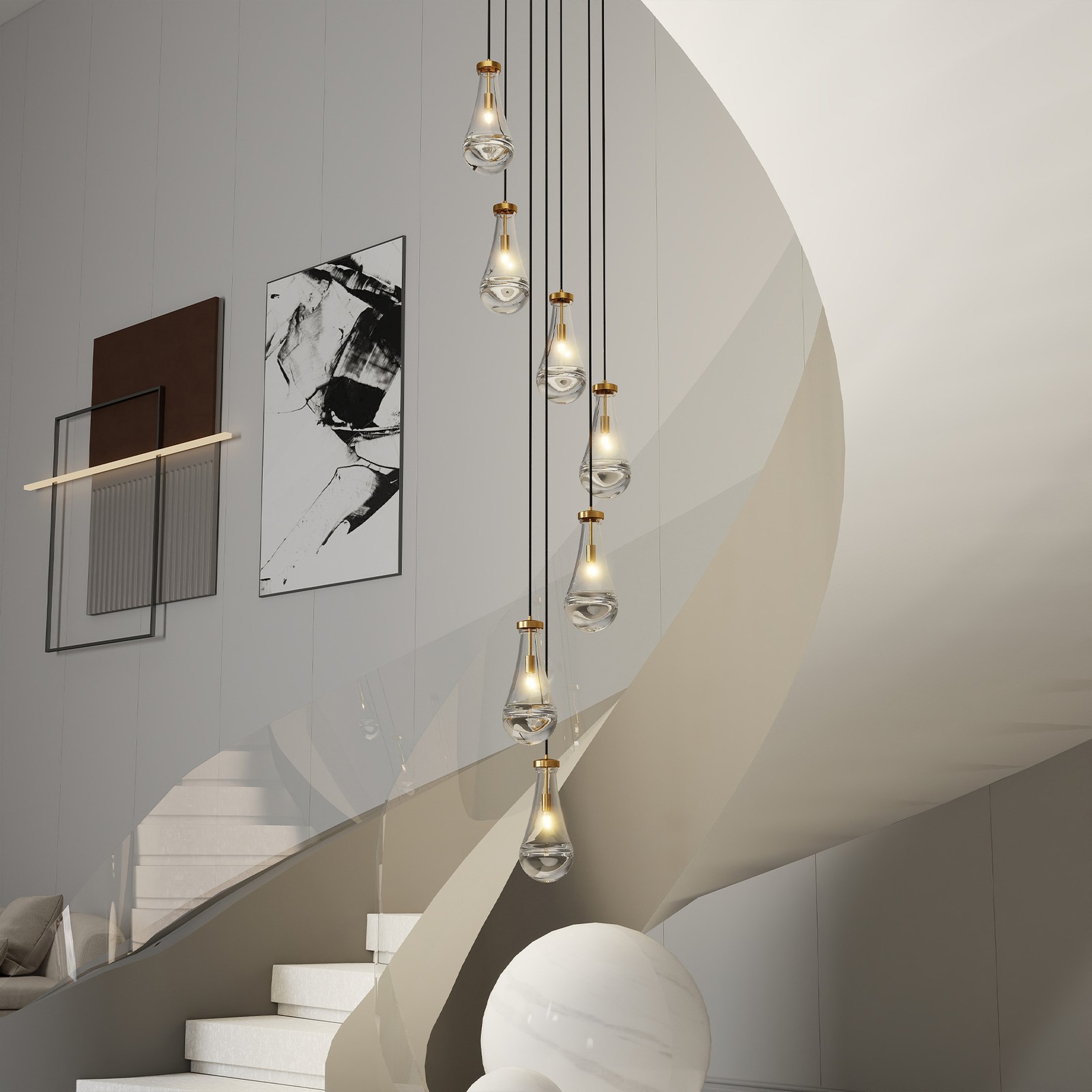 7 Light Raindrop Pendant Lights Gold Ceiling Chandelier Kitchen island Fixture