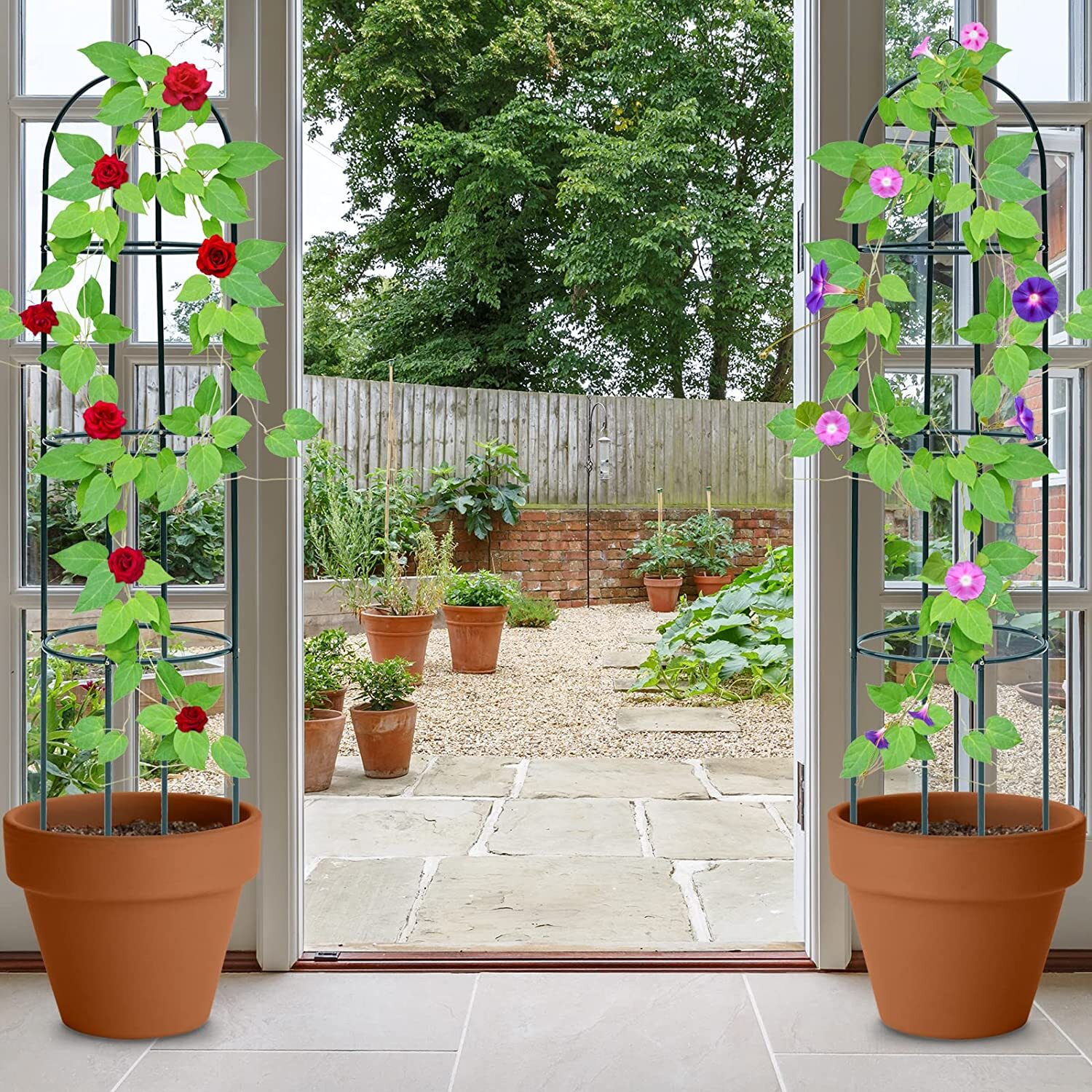 1 2 Pack Metal Garden Obelisk Trellis for Climbing Plants Outdoor 6.3 FT Round