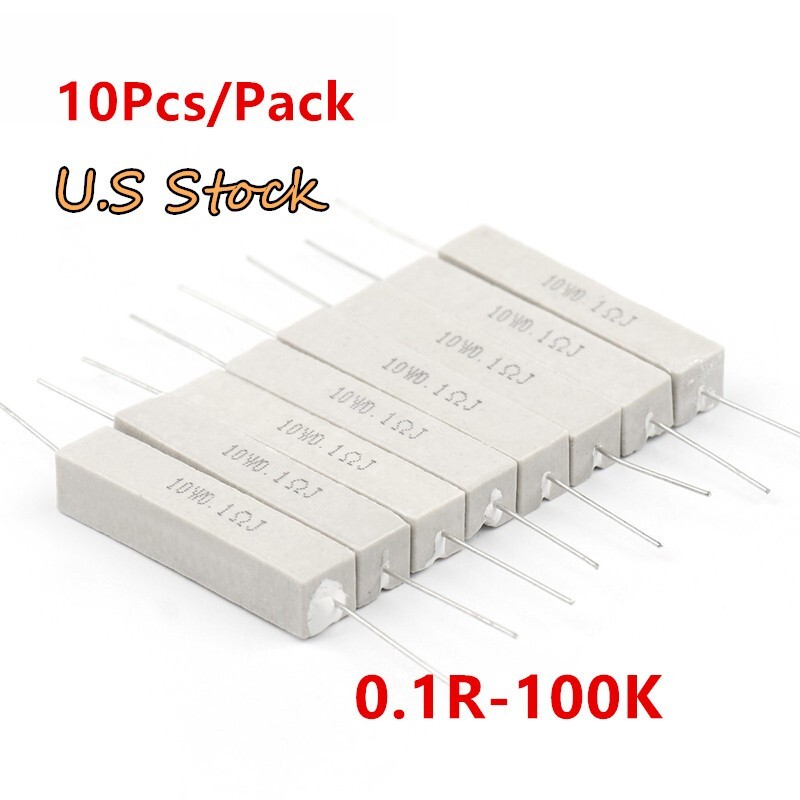 10Pcs/PACK 10W 10 watt Wirewound Cement Resistor Ceramic horizontal 0.1-100K ohm