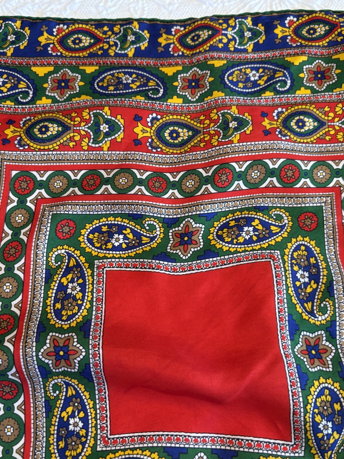 Vintage Scarf Square Hand Rolled Abstract Design Women's 22.5" x 22" Red Multi