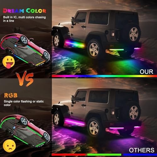 Car Underglow LED Lights,4 Pcs Dream Color Chasing Strip 4 Pcs Dream color