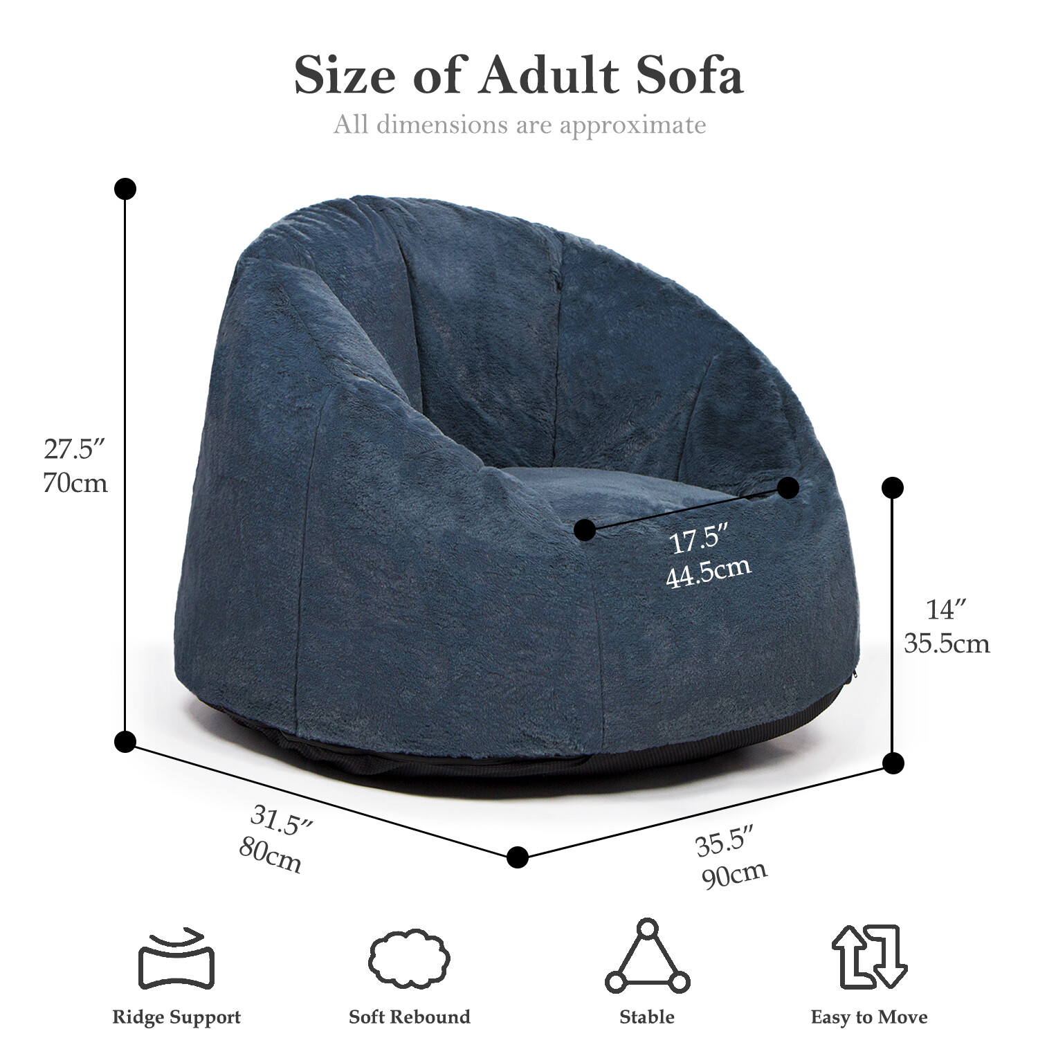 N&V Large Bean Bag Chair, Adult Size Bean Bag Sack, Foam Washable Cover Faux Fur