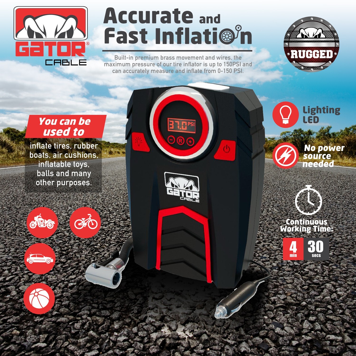 Car Tire Air Pump Inflator Compressor Digital Electric Auto Portable 150PSI 12V