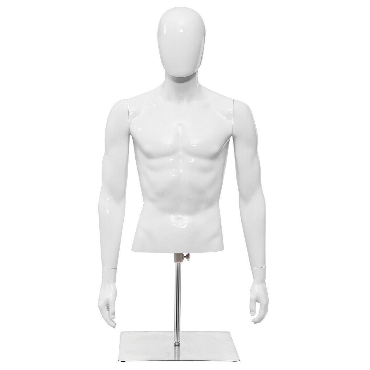 Half Body Mannequin Form Male Head Turn Display White