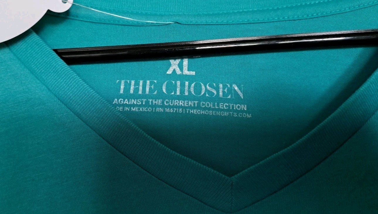 THE CHOSEN Against The Current V Neck T-Shirt XLarge In Teal NEW!