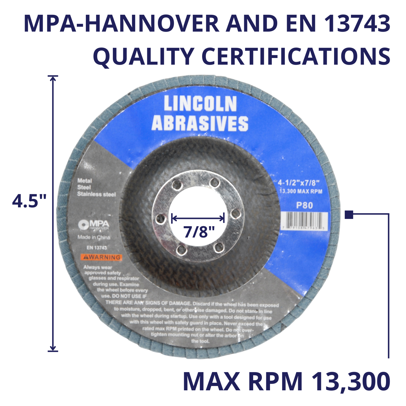 100 Pack Flap Discs 80 Grit 4.5" x 7/8" Grinding Sanding Wheels Disc Zirconia