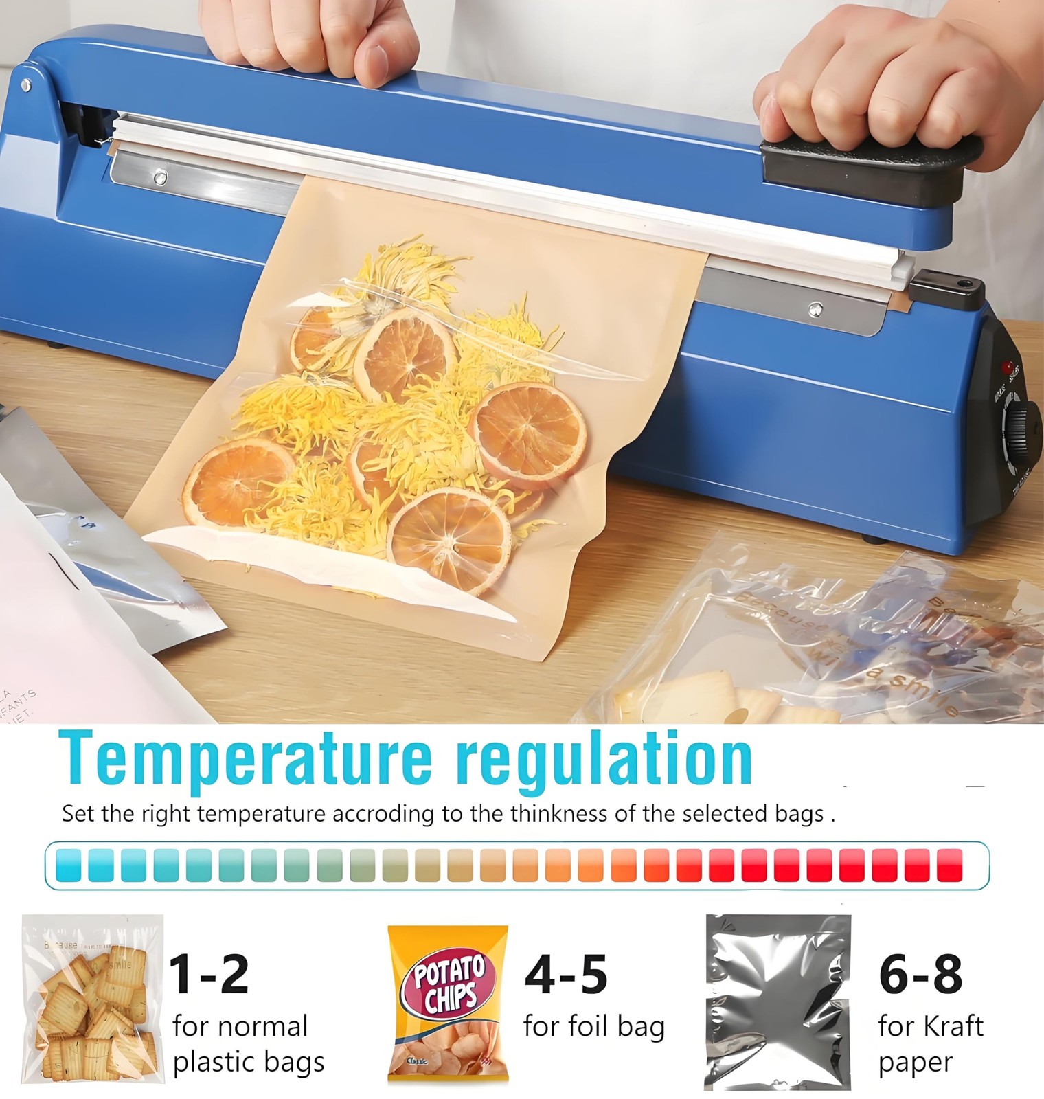 Impulse Sealer 12 inch Manual Heat Sealer Machine with Adjustable Heating Mod...