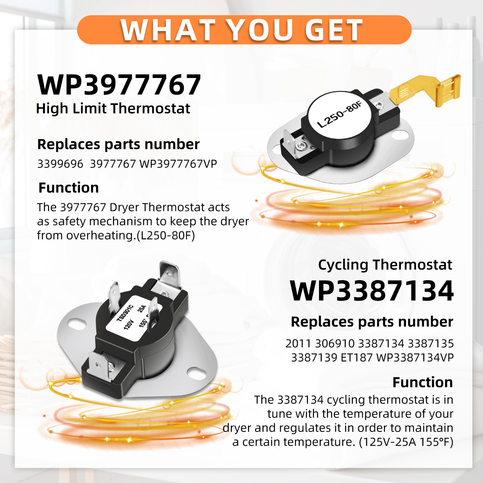 279838 Dryer Heating Element W10724237 fit for Whirlpool Kenmore 70 80 Series