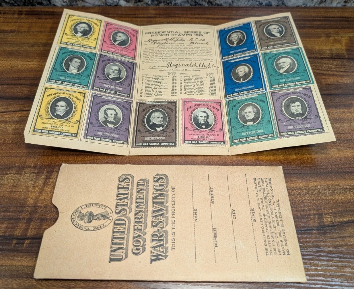 1919 Ohio War Savings Committee Envelope, Booklet and 23 Honor Stamps HTF