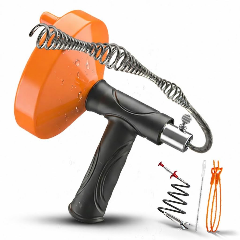 33ft Drain Auger Plumbing Snake -  Heavy Duty Clog Remover for Toilet Sink Bath