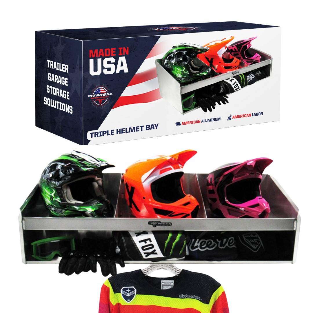 Pit Posse Helmet Bay Storage Holder Rack Aluminum Trailer Organizer- USA Made