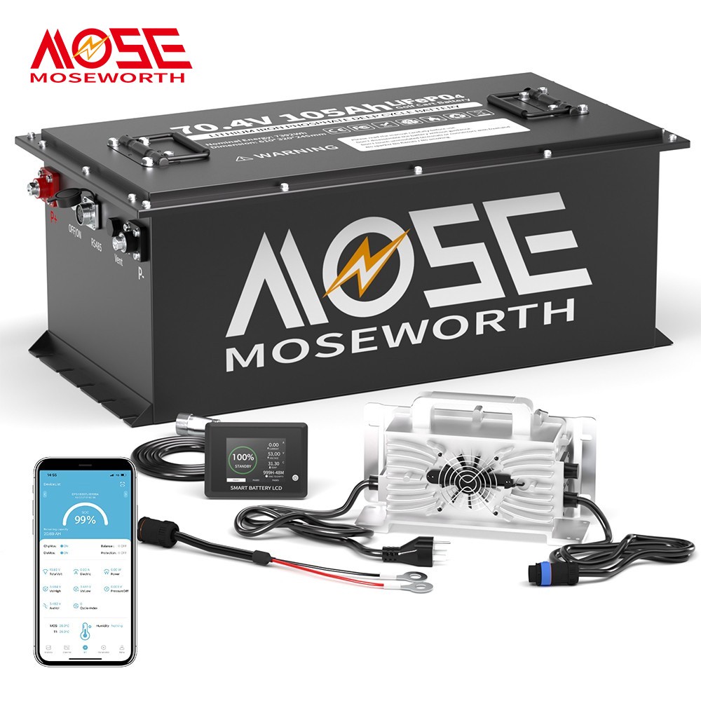 72V 105Ah Golf Cart LiFePO4 Lithium Battery 200A BMS LCD Monitor+18A Charger