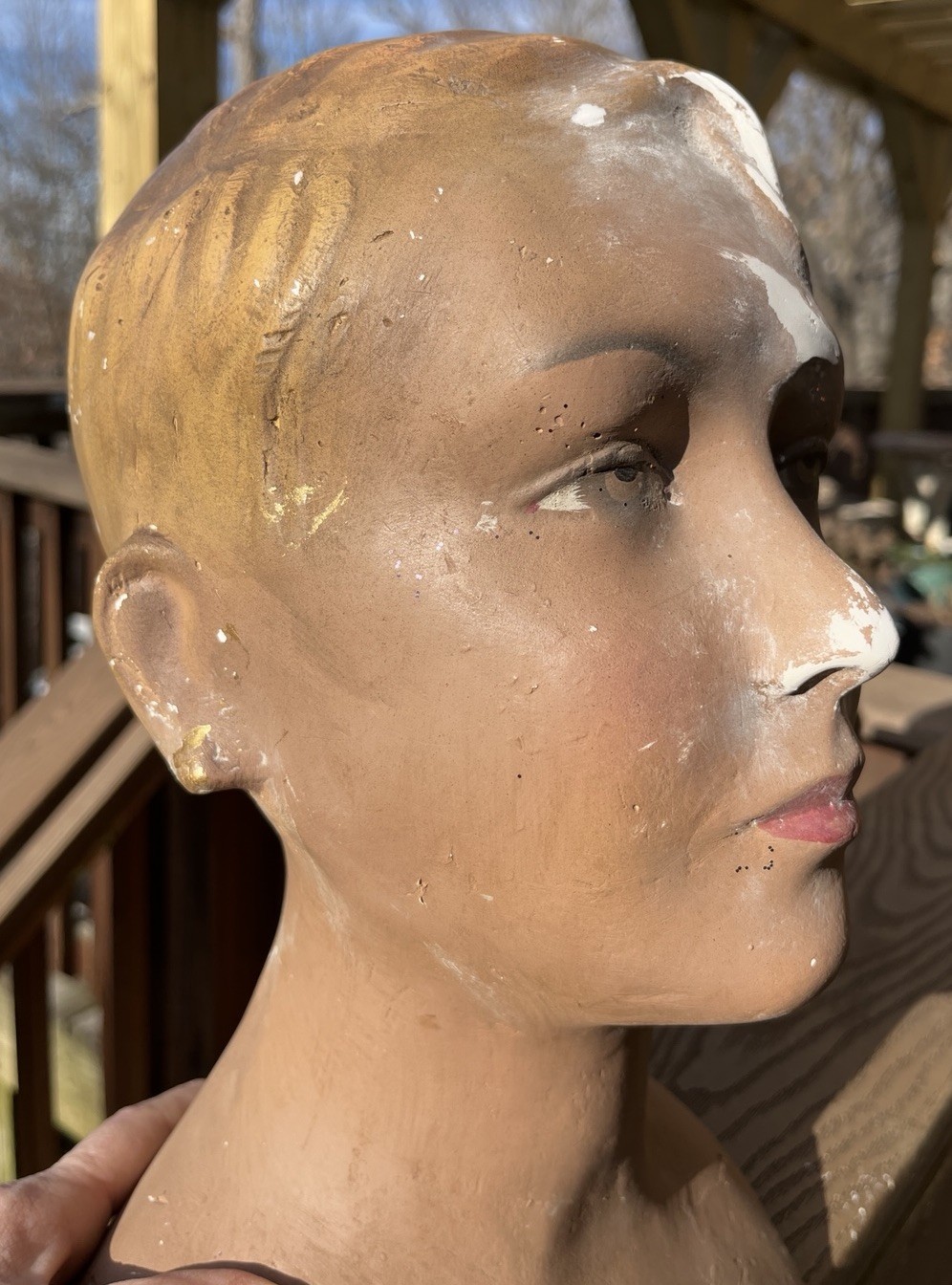 Antique, 1900’s Plaster Child Mannequin Bust, German, Brown Eyes, Blond Hair