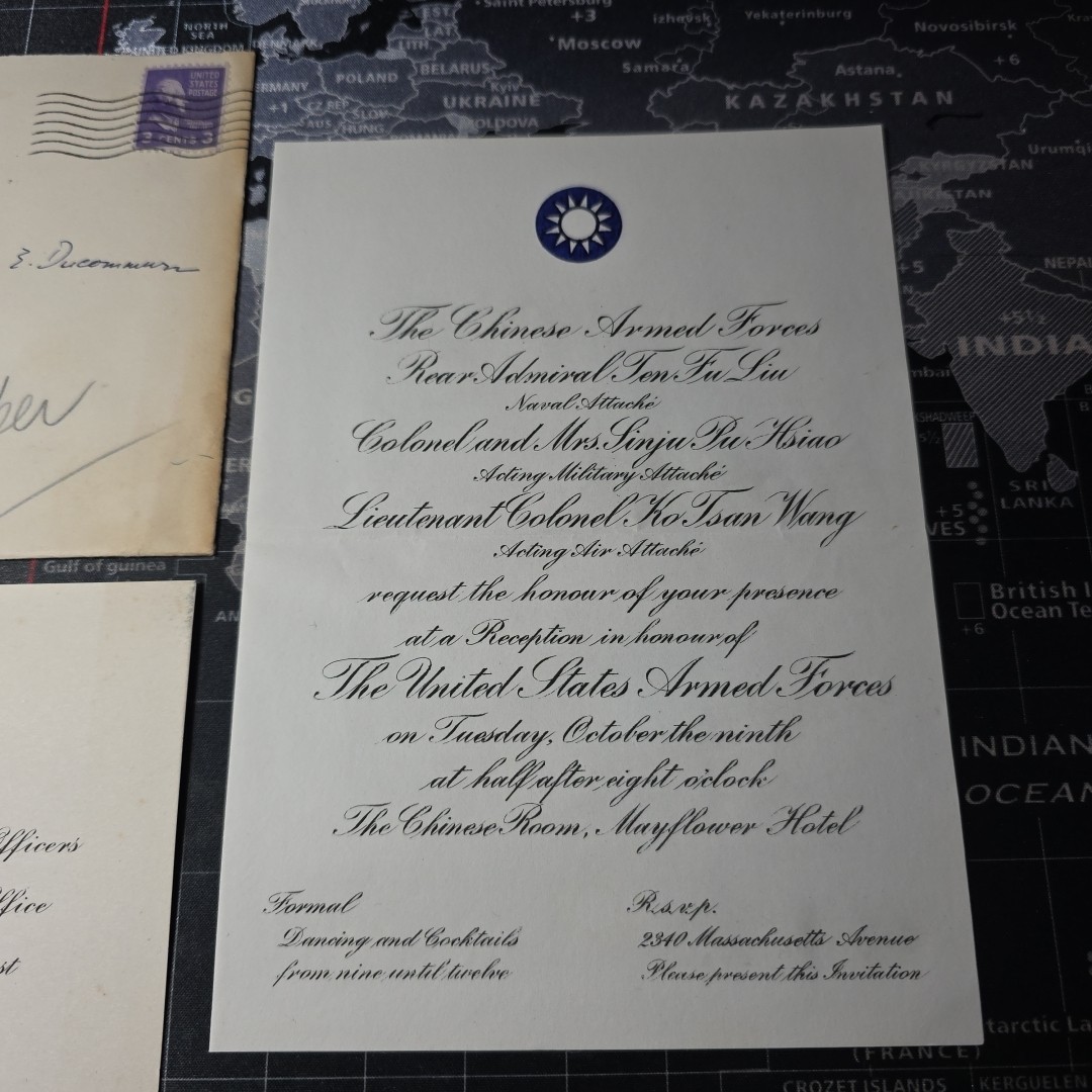 The Chinese Armed Forces Invitation World War 2 Admiral Ten Fu Liu to US Admiral