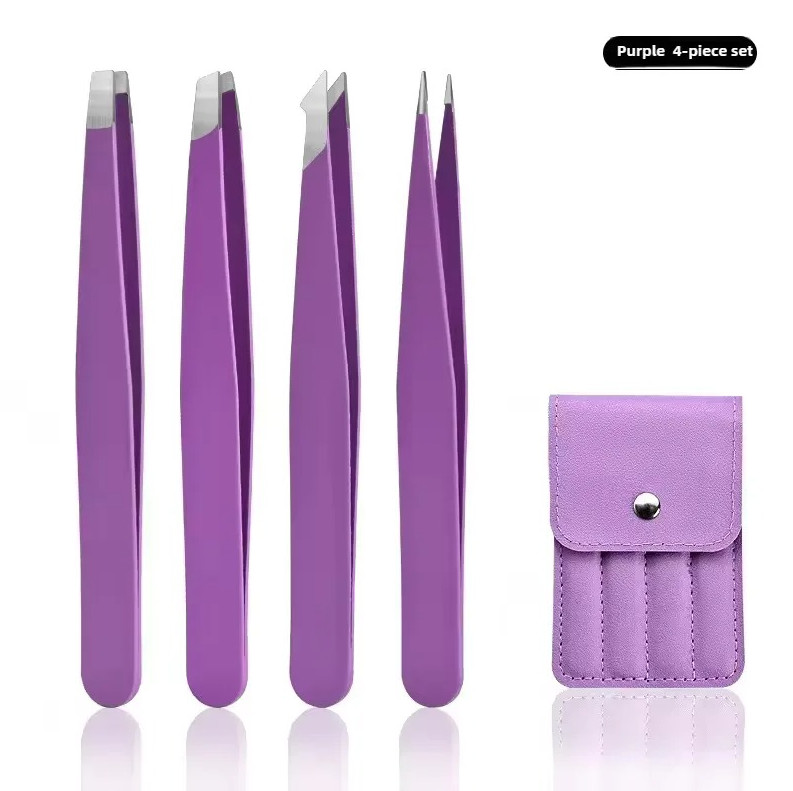 4pcs Stainless Steel Precision Tweezers Set for Eyelash Eyebrow Makeup