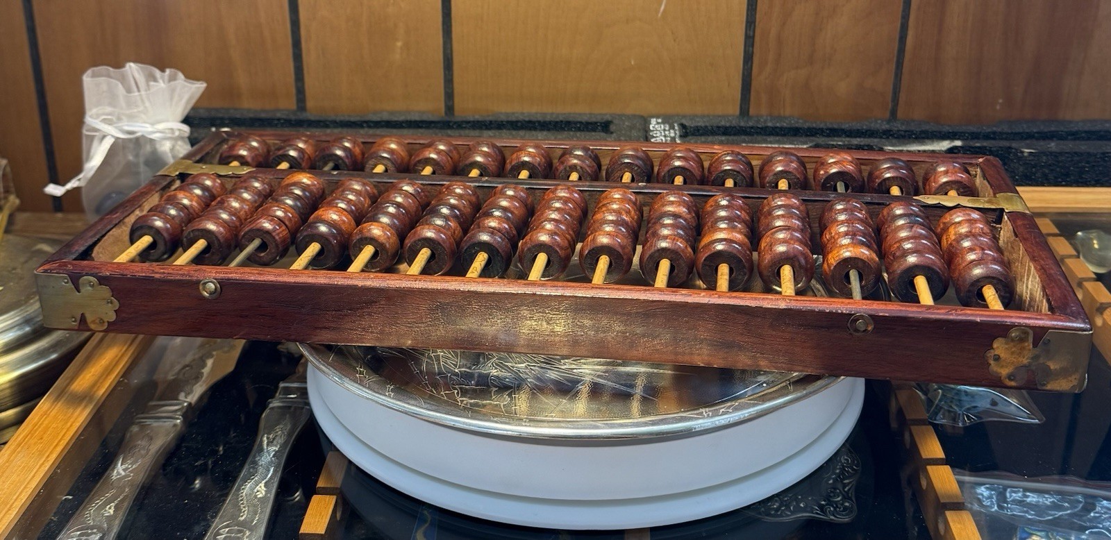 Vintage Chinese Lotus Flower Brand Abacus 105 Beads Row 15