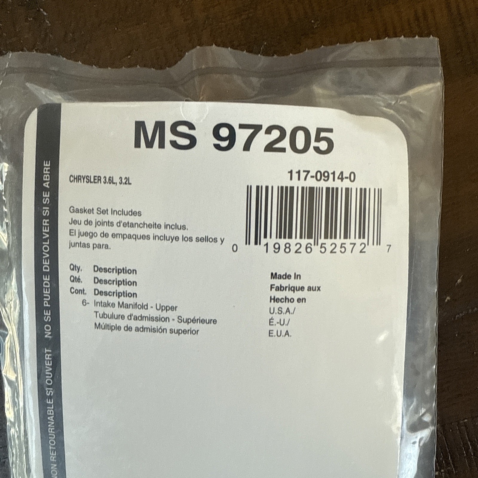 Fuel Injection Plenum Gasket Set Fel-Pro MS 97205