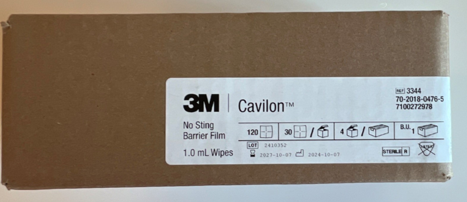 1 case of 3M Cavilon No Sting Sterile Skin Barrier Film Wipes 1.0 mL 3344 120Pk