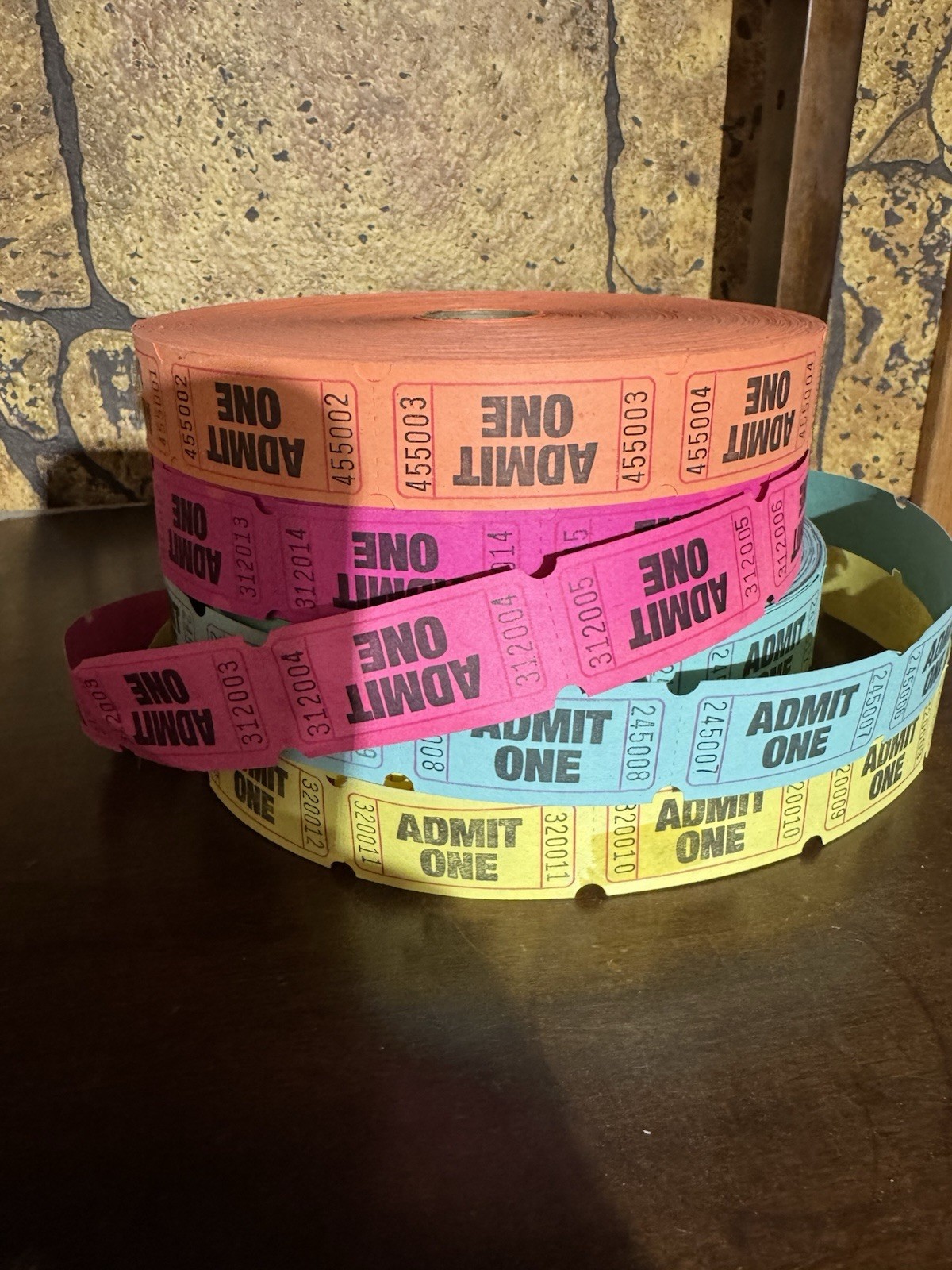 Single Admit One Event Party Carnival Flat Raffle Tickets Assorted Colors