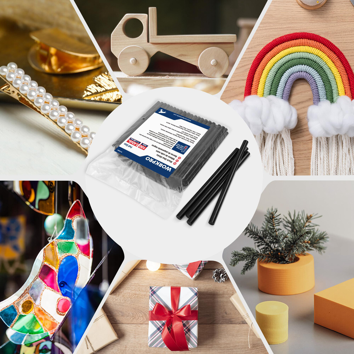 WORKPRO Hot Glue Sticks 100 Pack Black Hot Melt Adhesive Glue Sticks 0.43x8 Inch