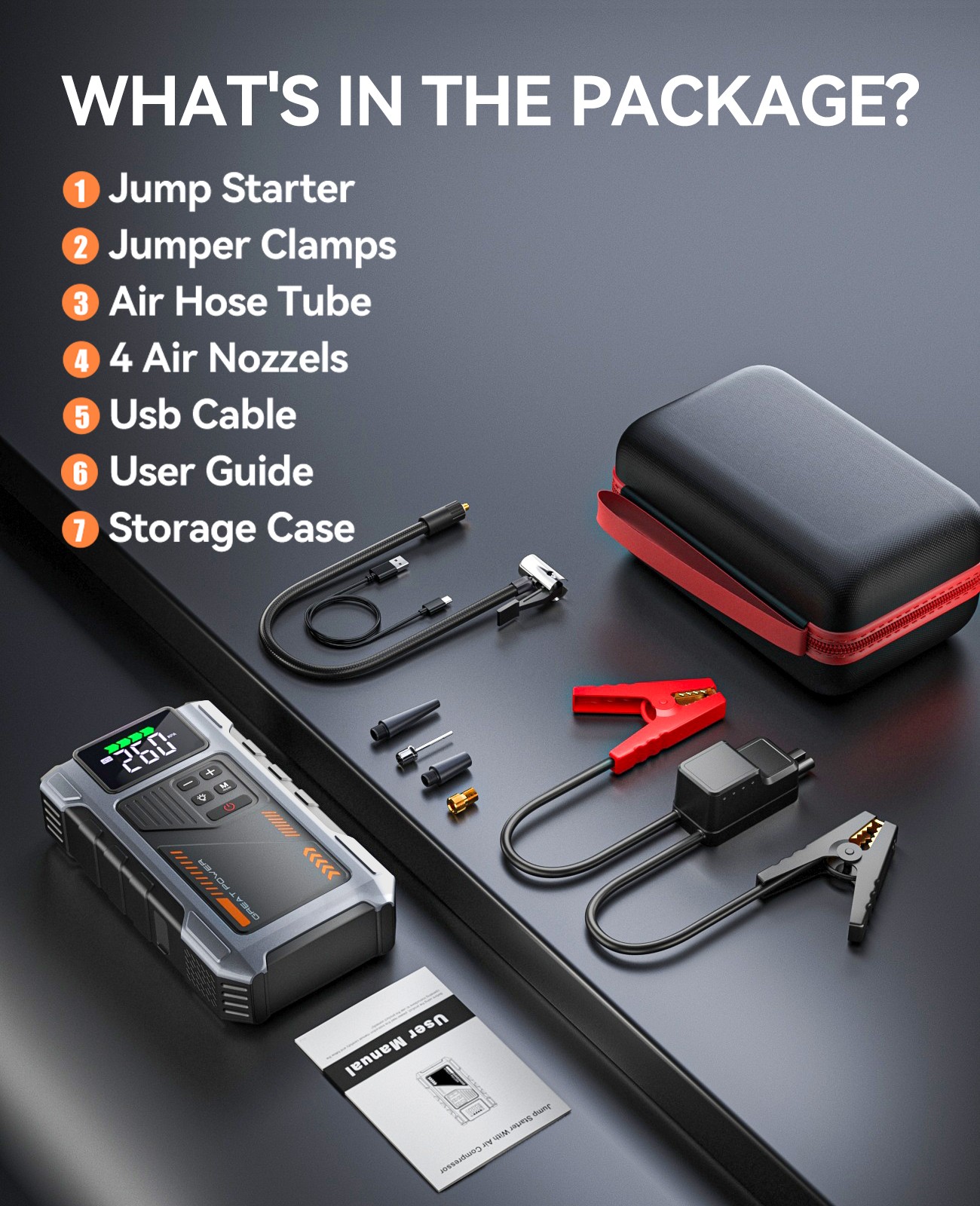 Geeneu Car Jump Starter with Air compressor 6000A ortable 12V Car BatteryBooster