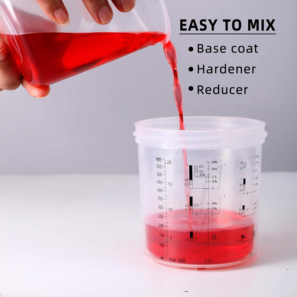 50Packs PPS CUPS Disposable Paint Spray Gun Cup Liners and Lid System 600ml/20Oz