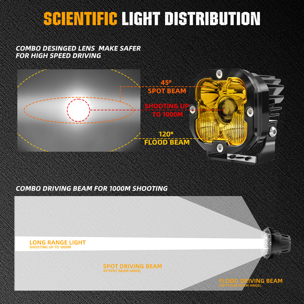 2PCS 3" Laser LED Work Lights Bar Pods Driving Lights With Wire Off road Driving
