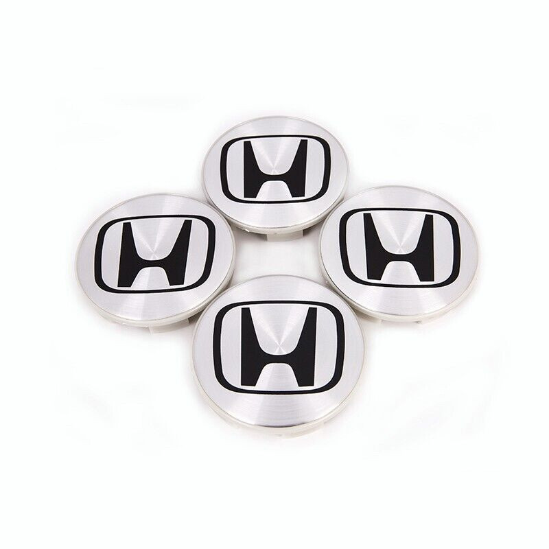 Silver/Black HONDA Set Of 4 Wheel Center Caps 69MM