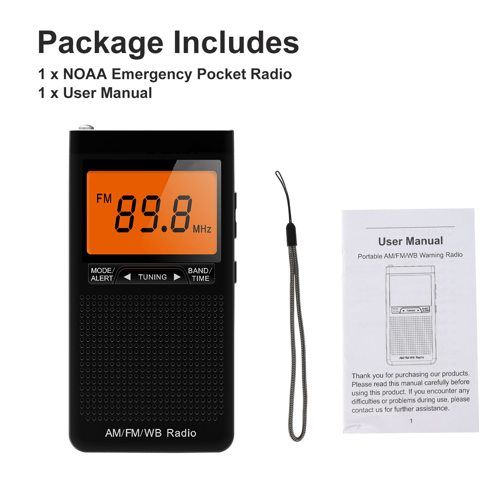 Pocket AM FM Radio Auto-Search NOAA Emergency Receiver Battery Operated Portable
