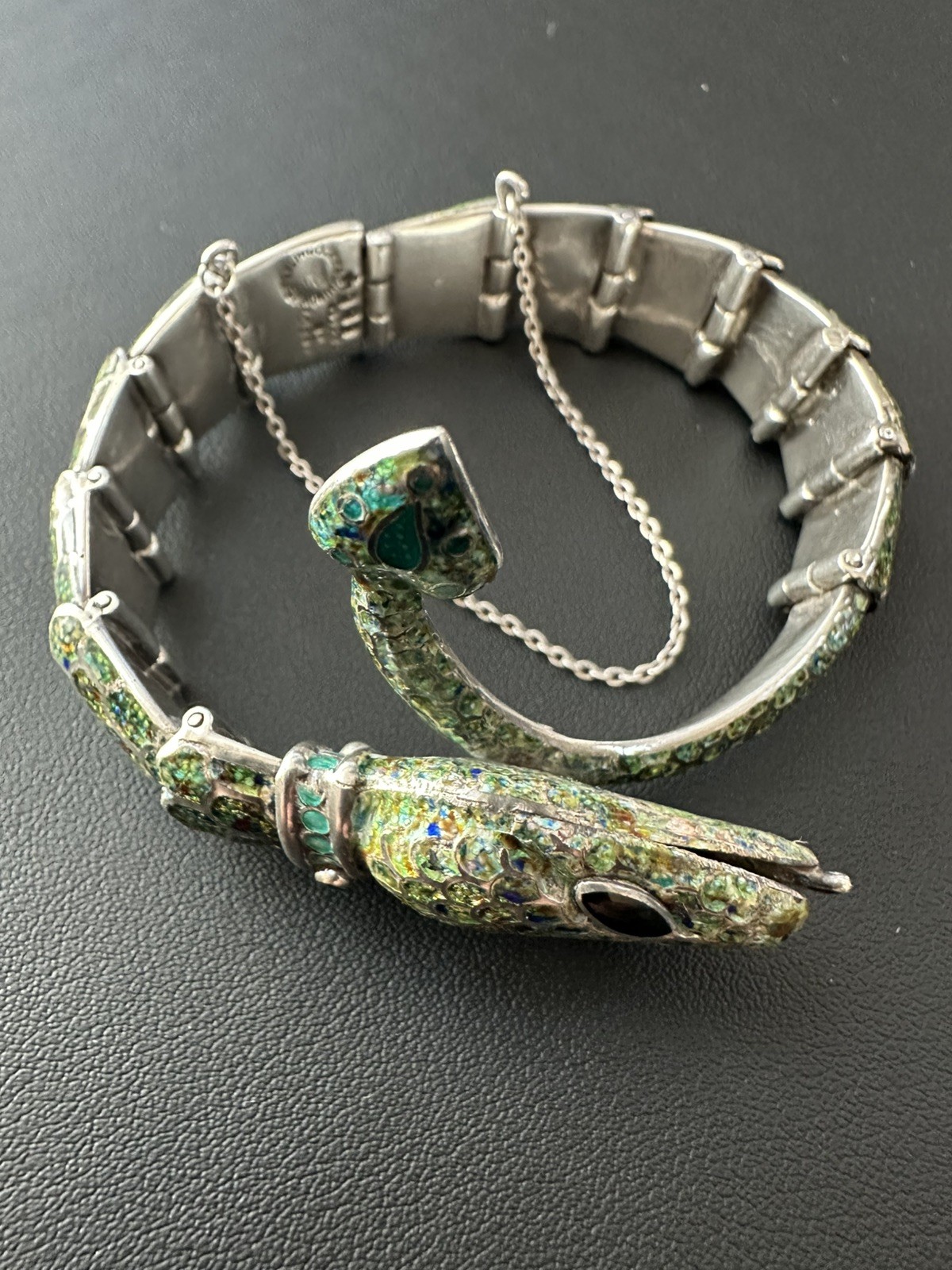 Margot de Taxco Enameled Sterling Silver Serpent Bracelet Mid-Century Modern