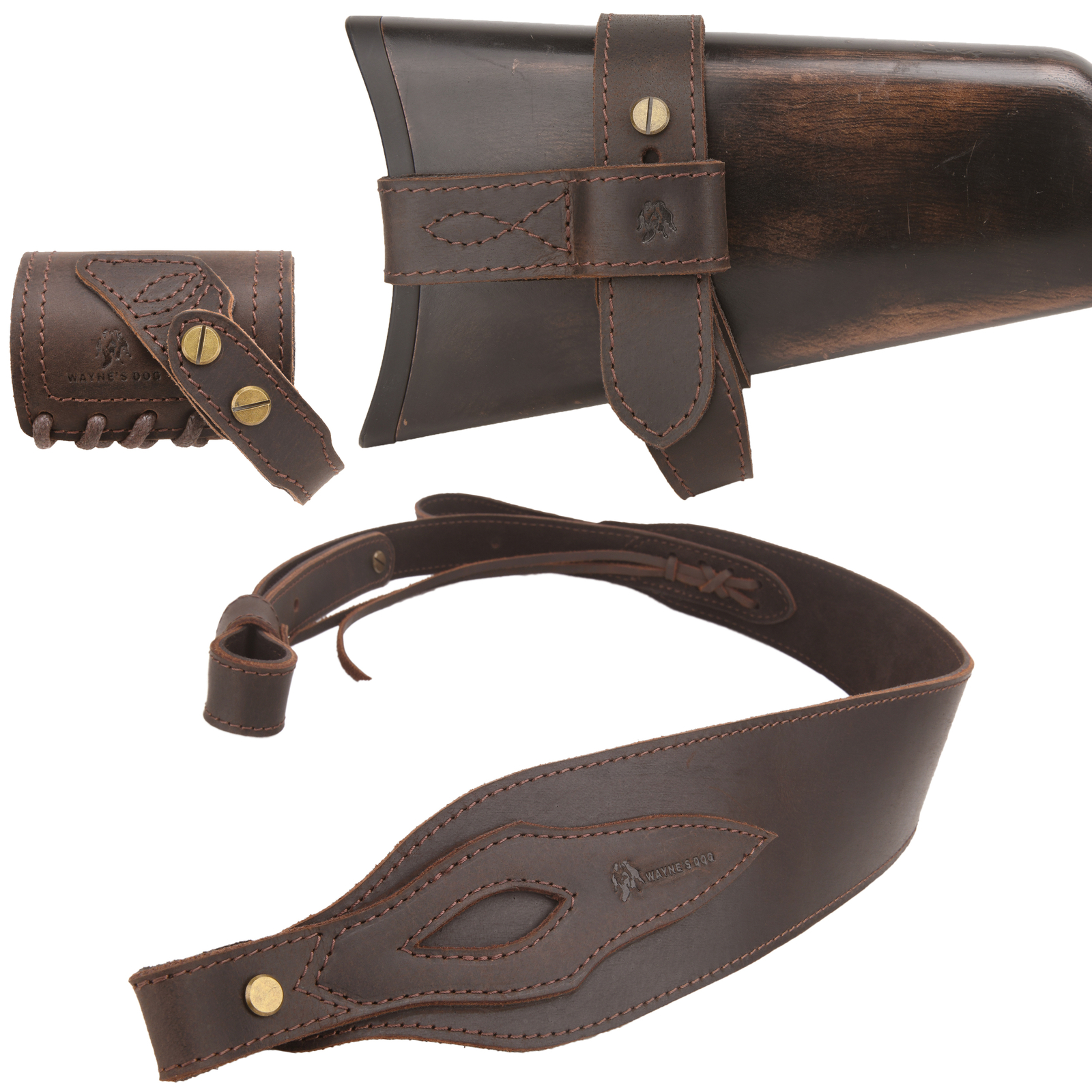 1 Suit Leather Rifle No Drill Harnessed Buttstock + Sling Loop + Shoulder Sling