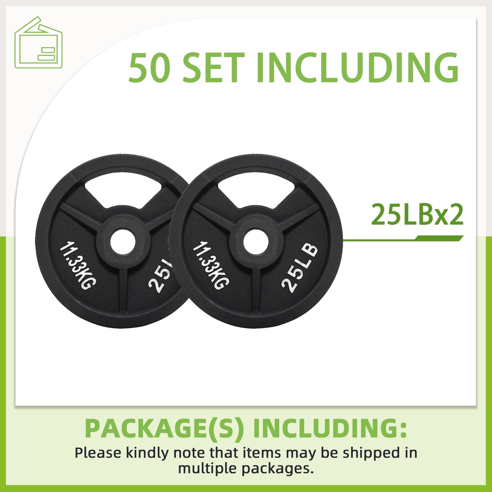 2×25 LB Olympic Cast Iron Weight Plates Set, for Strength Training & Home Gym