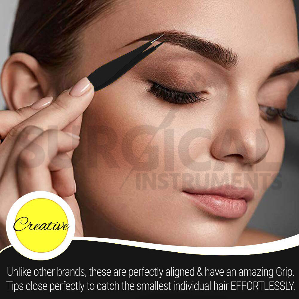 Surgical Tweezers for Ingrown Hair - Precision Sharp Needle Nose Pointed Black