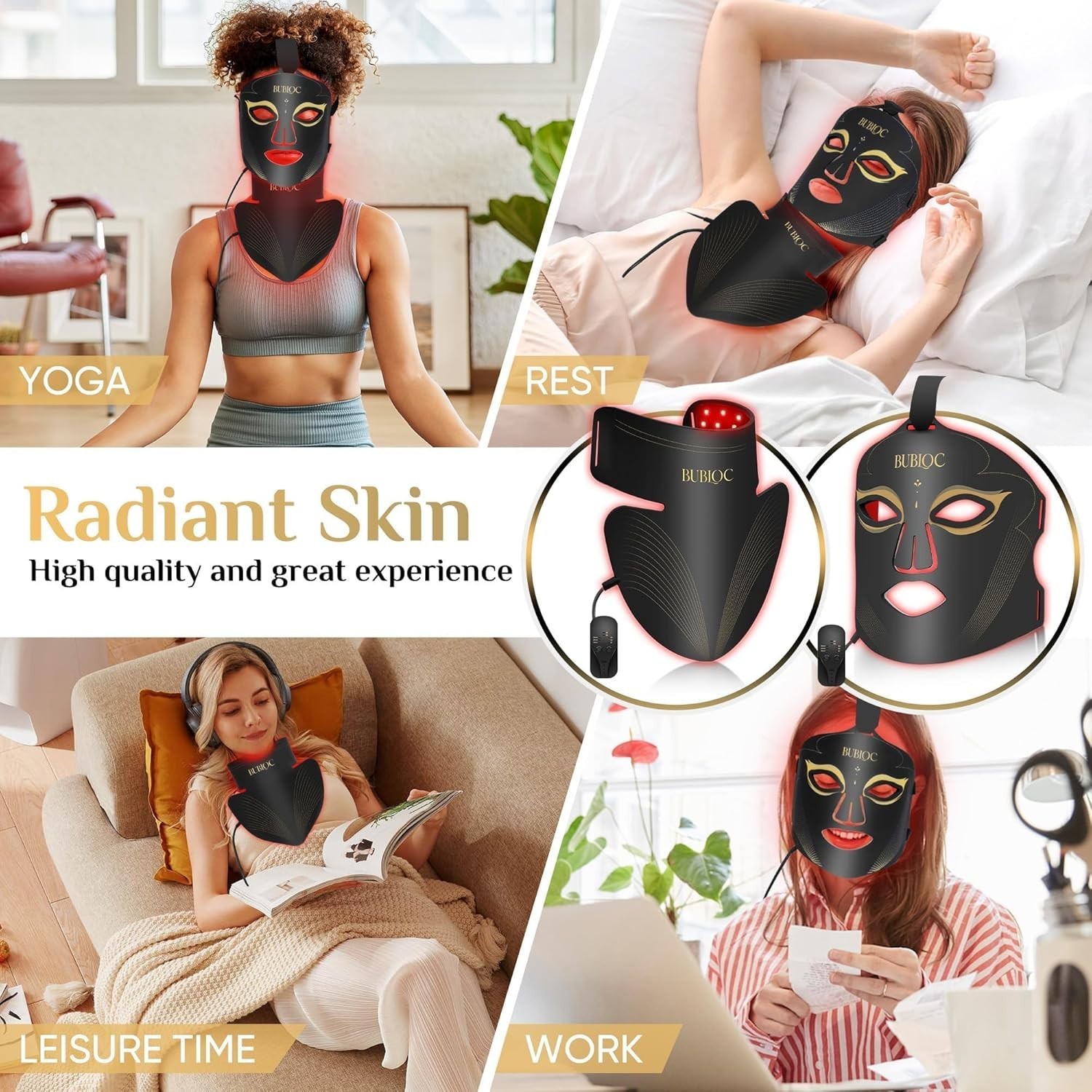 Red Light Therapy Mask Set, Five-Level Brightness Adjustment for Face and Neck,