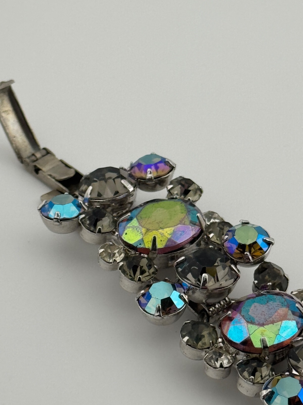 Vintage Juliana D&E 5 Link Bracelet Oval AB Aurora Borealis Rhinestone READ