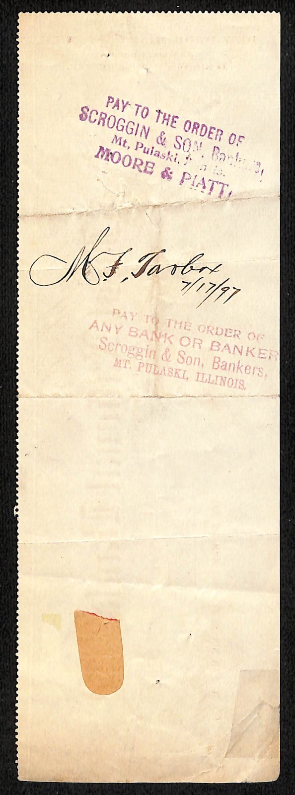 1897 "Dew Drop Mines and Mill" Boulder, CO FNB Bank Check "M.F. Tarbox"