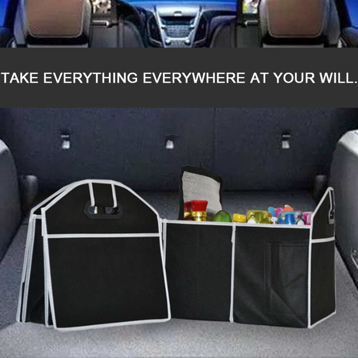 Trunk Cargo Organizer Collapsible Storage Bin Bag For Caddy Car Truck SUV