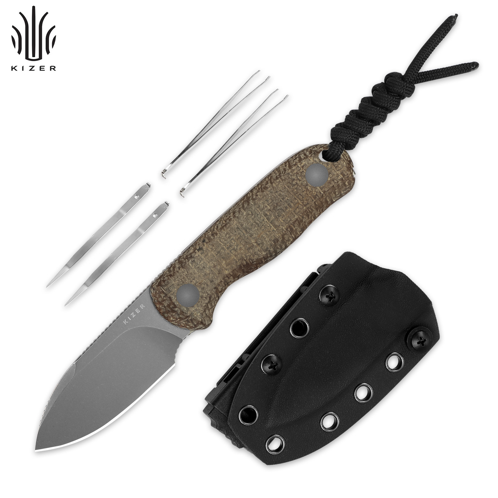 Kizer Drop Bear Drop Point Fixed  Knife 14C28N Blade Micarta Handle+Sheath